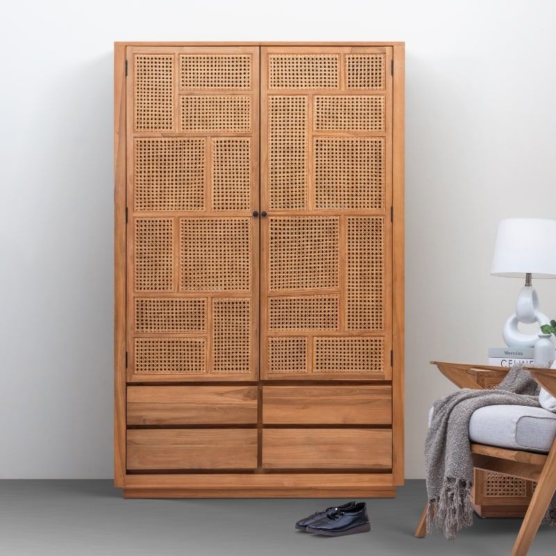 Armoire en cannage et teck BOHO 120cm