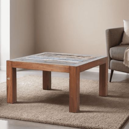 Table basse bois recyclé coloré carrée BOATWOOD 80cm