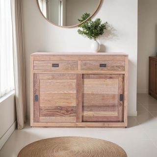 Buffet teck massif recyclé 2 tiroirs et 2 portes POHON 120cm