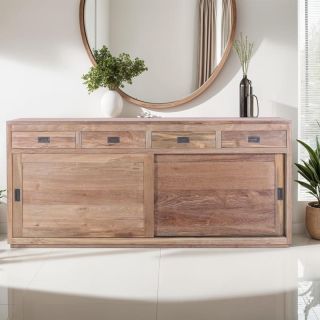 Enfilade teck massif recyclé 4 tiroirs et 2 portes coulissantes POHON200cm