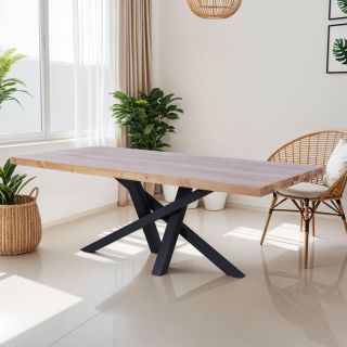 Table teck recyclé et métal POHON 200cm pieds mikado
