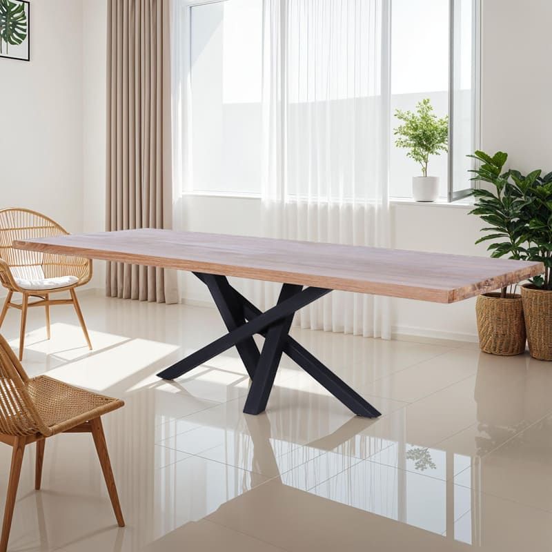Table teck recyclé et métal POHON 250cm pieds mikado