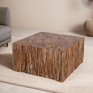 Table basse teck recyclé RUSTIC 80cm carrée