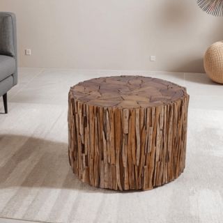 Table basse teck recyclé RUSTIC d60cm ronde