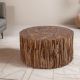 Table basse teck recyclé RUSTIC d80cm ronde