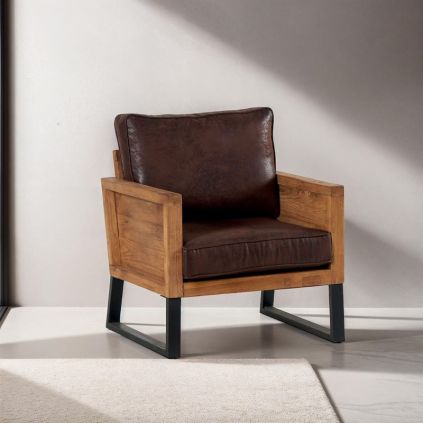 Fauteuil teck massif et métal INDUS 86cm