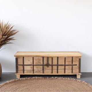 Grand coffre indien bas en bois exotique 125cm INDIA