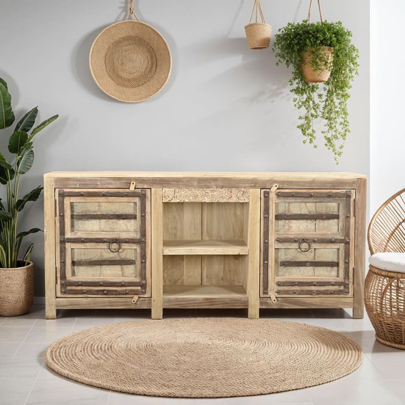 Meuble TV indien bois massif et fer 188cm INDIA