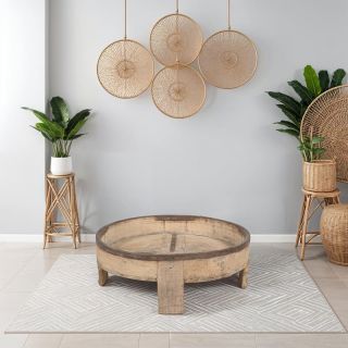 Table Chakki ancien pilon indien en bois massif Ø64cm INDIA