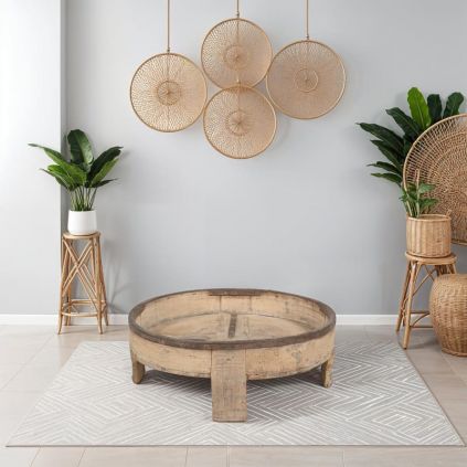 Table Chakki ancien pilon indien en bois massif Ø64cm INDIA