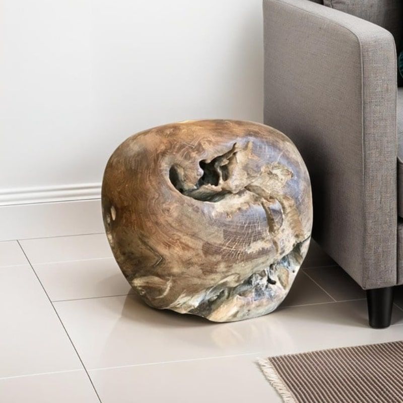 Bout de canapé boule en racine de teck RACINE d40cm