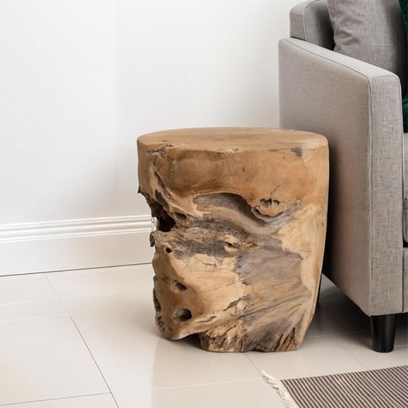 Bout de canapé rond en racine de teck RACINE d40cm