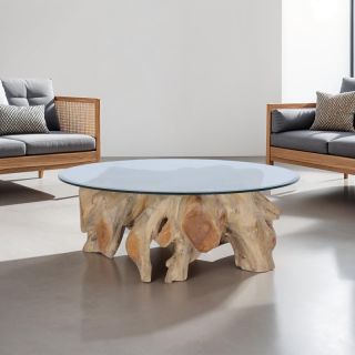 Table basse racine de teck ronde Ø120cm RACINE avec verre