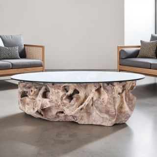Table basse racine de teck ronde Ø140cm RACINE avec verre