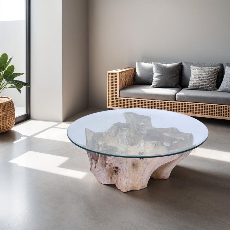 Table basse racine de teck ronde Ø100cm RACINE avec verre