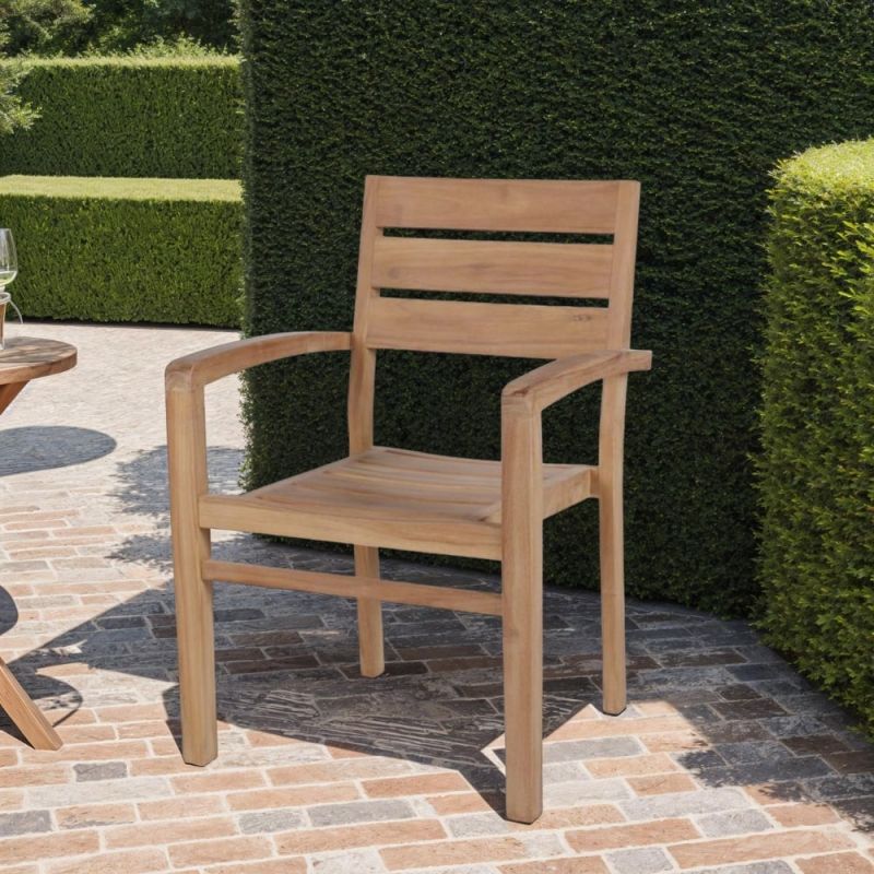Fauteuil jardin teck massif JATI 62cm empilable