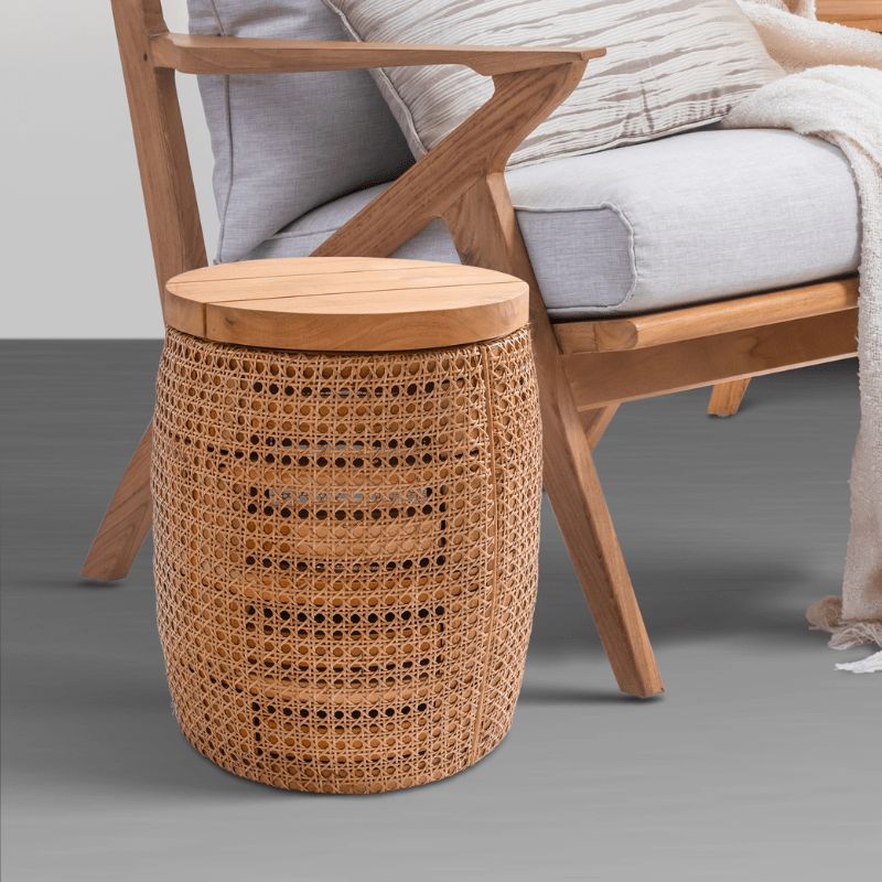 Bout de canapé arrondi teck et cannage 40cm