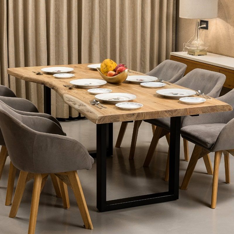 Table extensible live edge acacia et métal IRON 200/280cm pied U