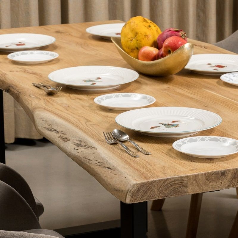 Table extensible live edge acacia et métal IRON 200/280cm pied U