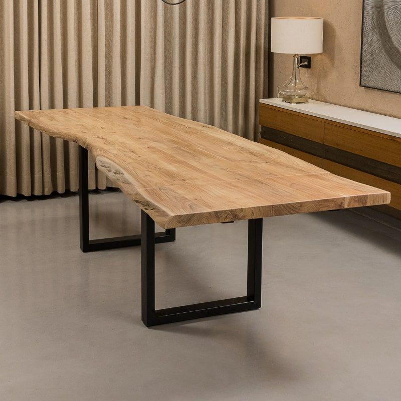 Table extensible live edge acacia et métal IRON 200/280cm pied U