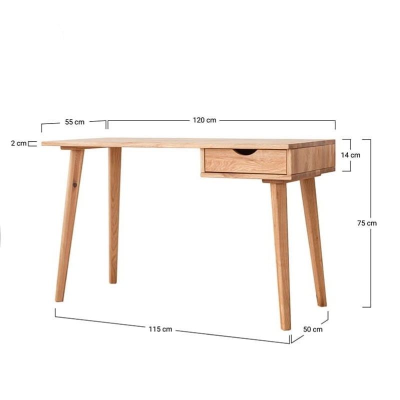 Bureau 120cm en chêne massif avec tiroir de rangement OSLO