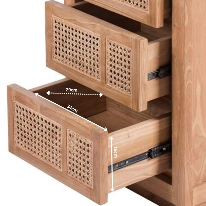 Commode en cannage et teck BOHO 3 tiroirs