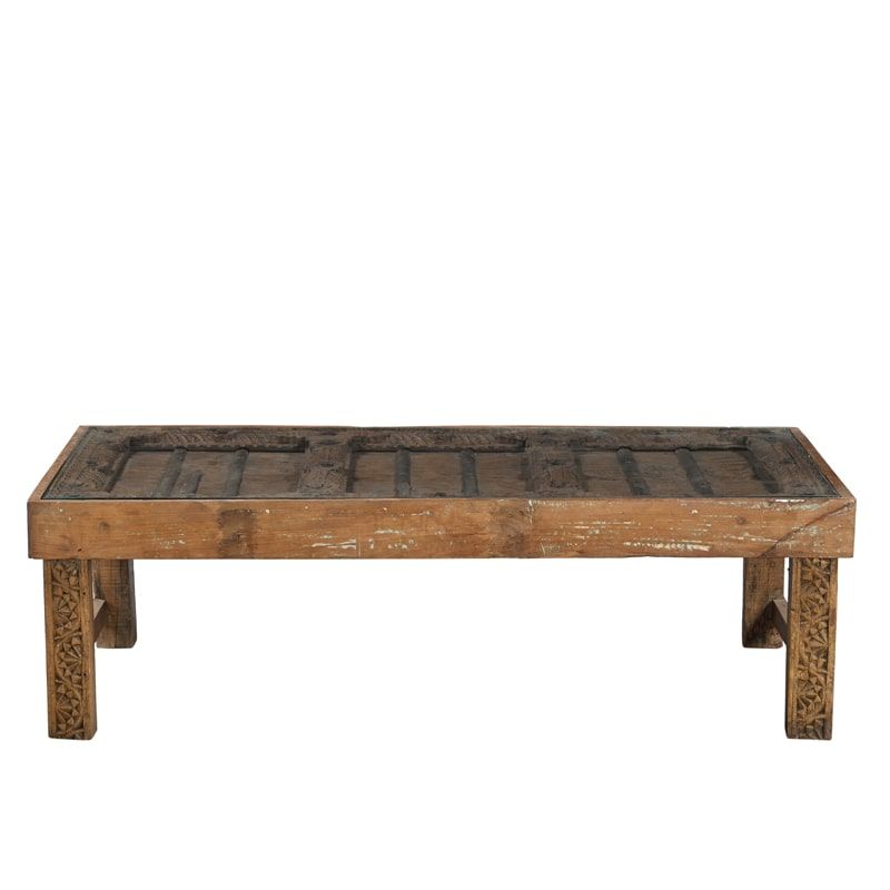 Table basse indienne bois et verre INDIA 151cm