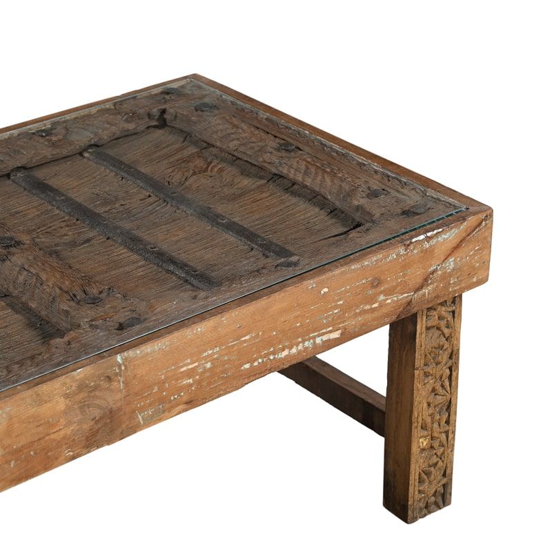 Table basse indienne bois et verre INDIA 151cm