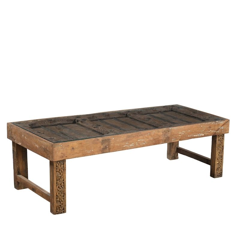 Table basse indienne bois et verre INDIA 151cm