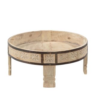 Table basse indienne bois sculpté chakki INDIA Ø66cm