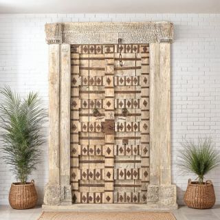 Porte indienne ancienne en bois massif INDIA 154cm