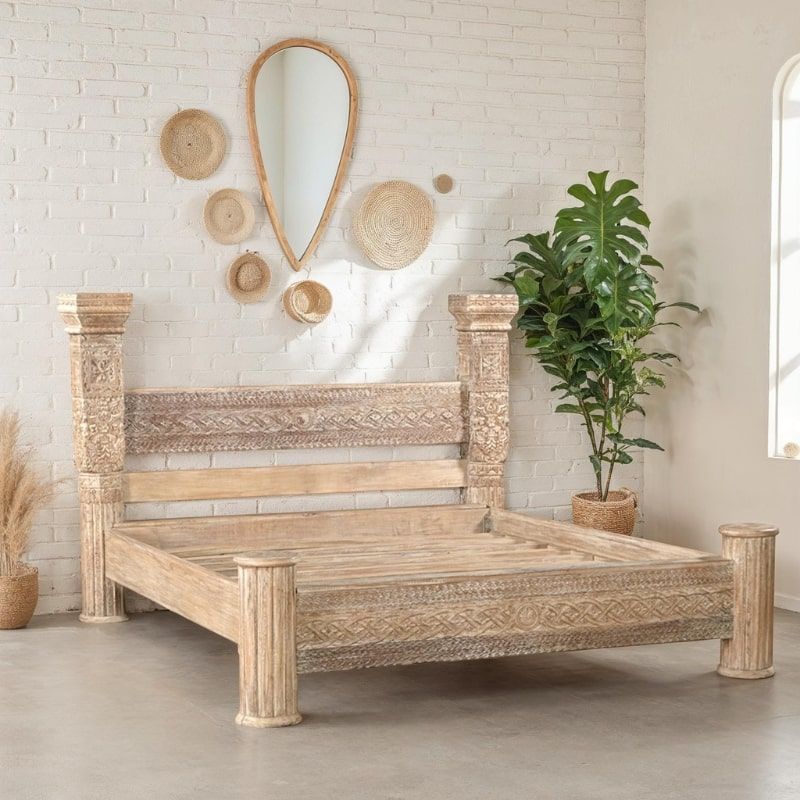 Grand lit indien en bois recyclé INDIA 180x200cm