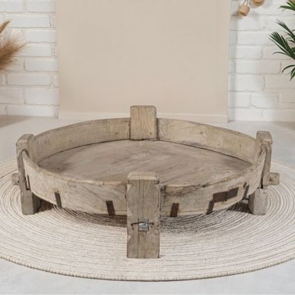 Table basse indienne ronde bois massif Chakki Ø84cm INDIA