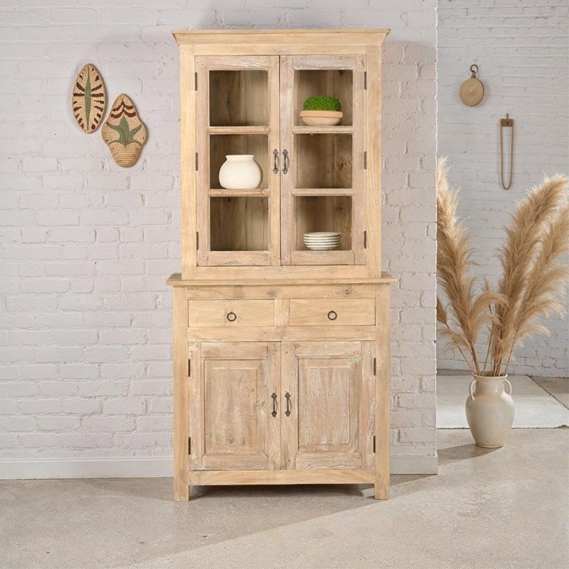 Vaisselier indien ancien en bois massif exotique INDIA 102cm