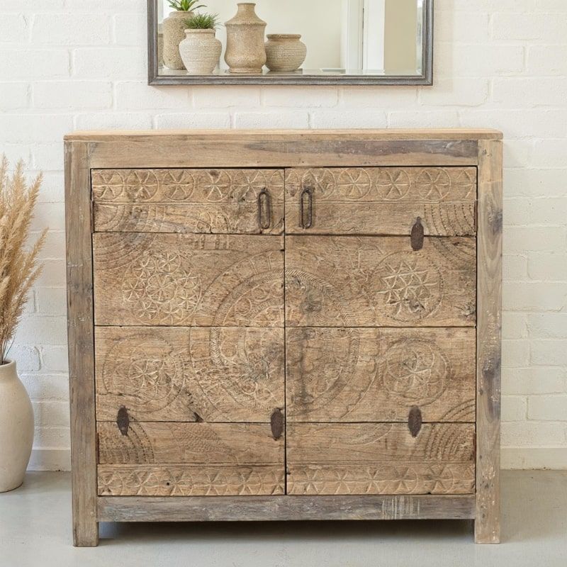 Buffet indien bois sculpté patiné INDIA 107cm