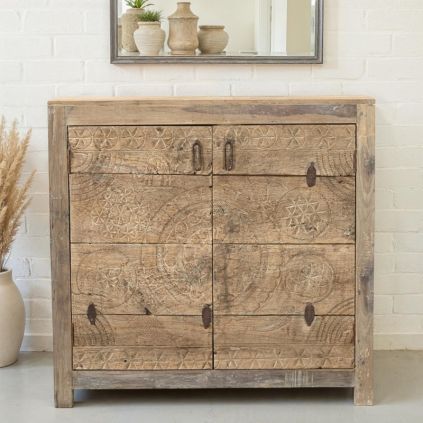 Buffet indien bois sculpté patiné INDIA 107cm