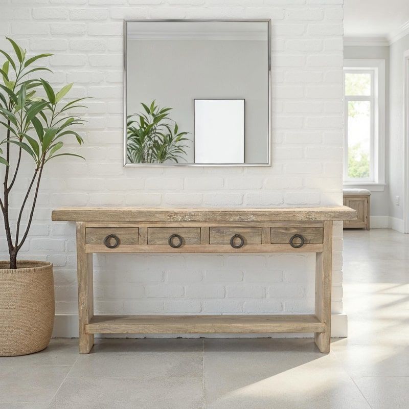 Console indienne bois ancien INDIA 170cm 4 tiroirs