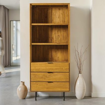 Bibliothèque colonne industrielle teck recyclé SALVADOR 80cm