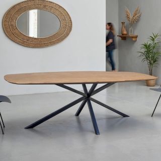 Table industrielle teck recyclé et métal SALVADOR angles arrondis