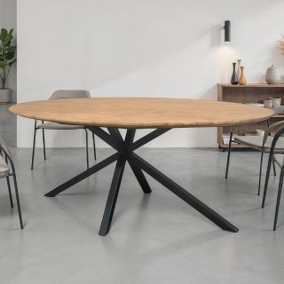Table repas industrielle ovale teck recyclé SALVADOR 200cm