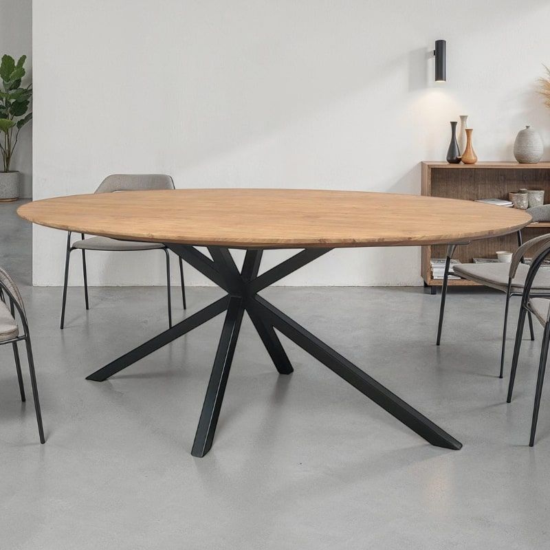 Table repas industrielle ovale teck recyclé SALVADOR 200cm