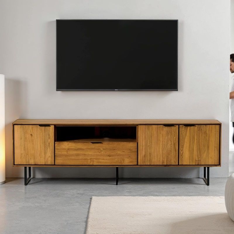 Meuble TV teck recyclé et métal SALVADOR 195cm