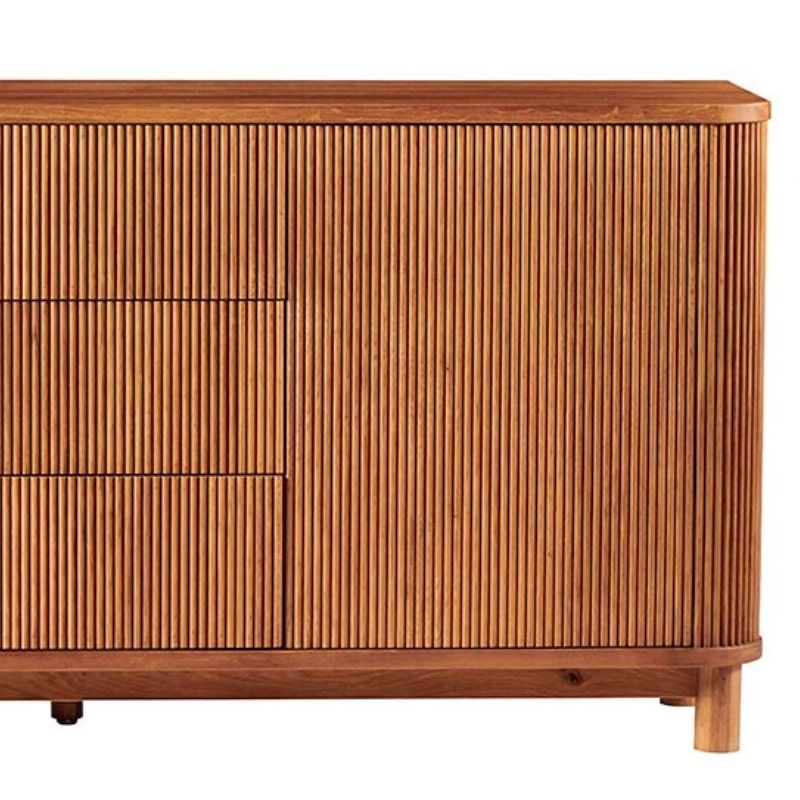 Buffet moderne en chêne massif cannelé HOUSTON 180cm