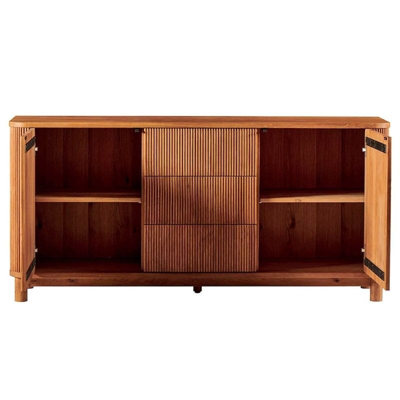 Buffet moderne en chêne massif cannelé HOUSTON 180cm