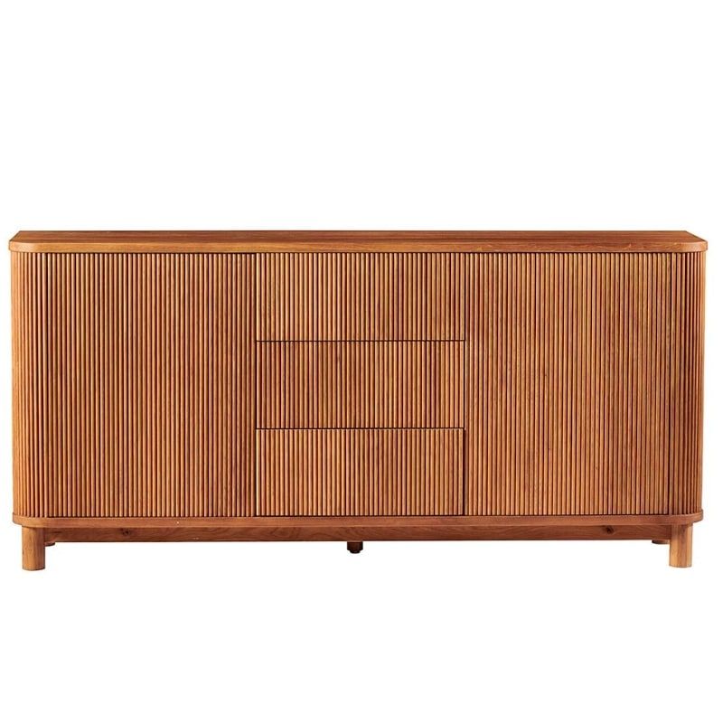 Buffet moderne en chêne massif cannelé HOUSTON 180cm