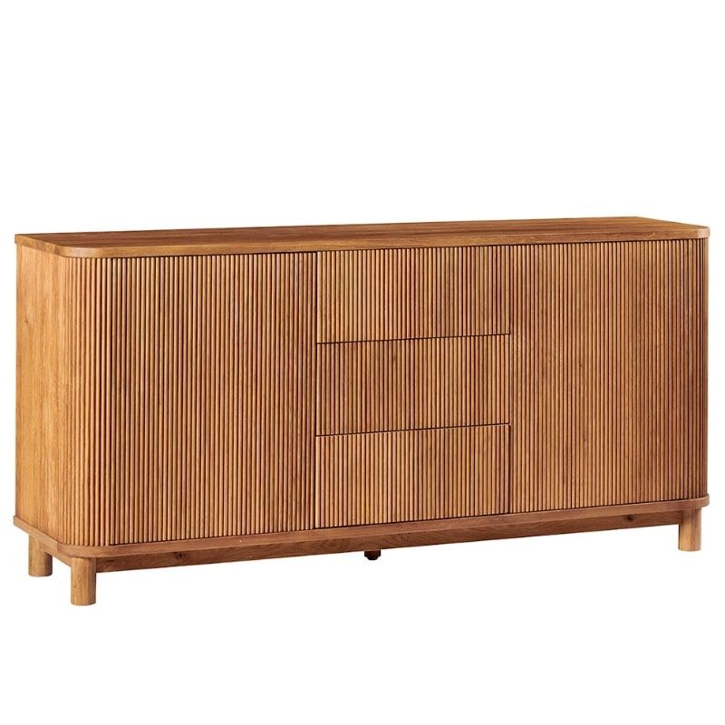 Buffet moderne en chêne massif cannelé HOUSTON 180cm