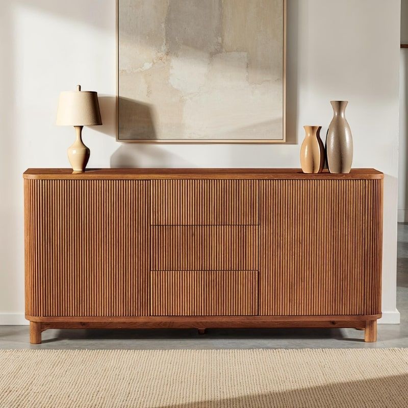 Buffet moderne en chêne massif cannelé HOUSTON 180cm