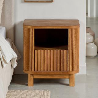 Chevet moderne chêne massif cannelé HOUSTON 50cm