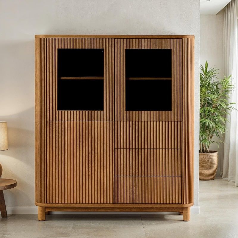 Enfilade vitrée en chêne massif cannelé HOUSTON 130cm