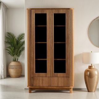 Vitrine moderne en chêne massif cannelé HOUSTON 100cm